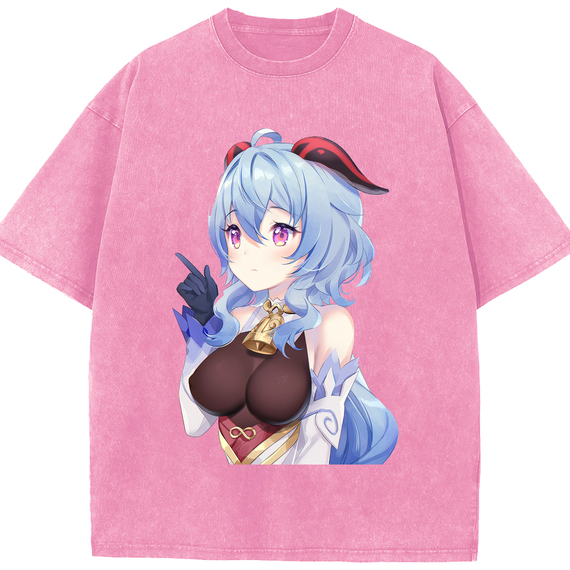げんし神 甘雨 かんう genshin Ganyu 綿100% ヴィンテージ風 半袖Tシャツ（フロントプリント）